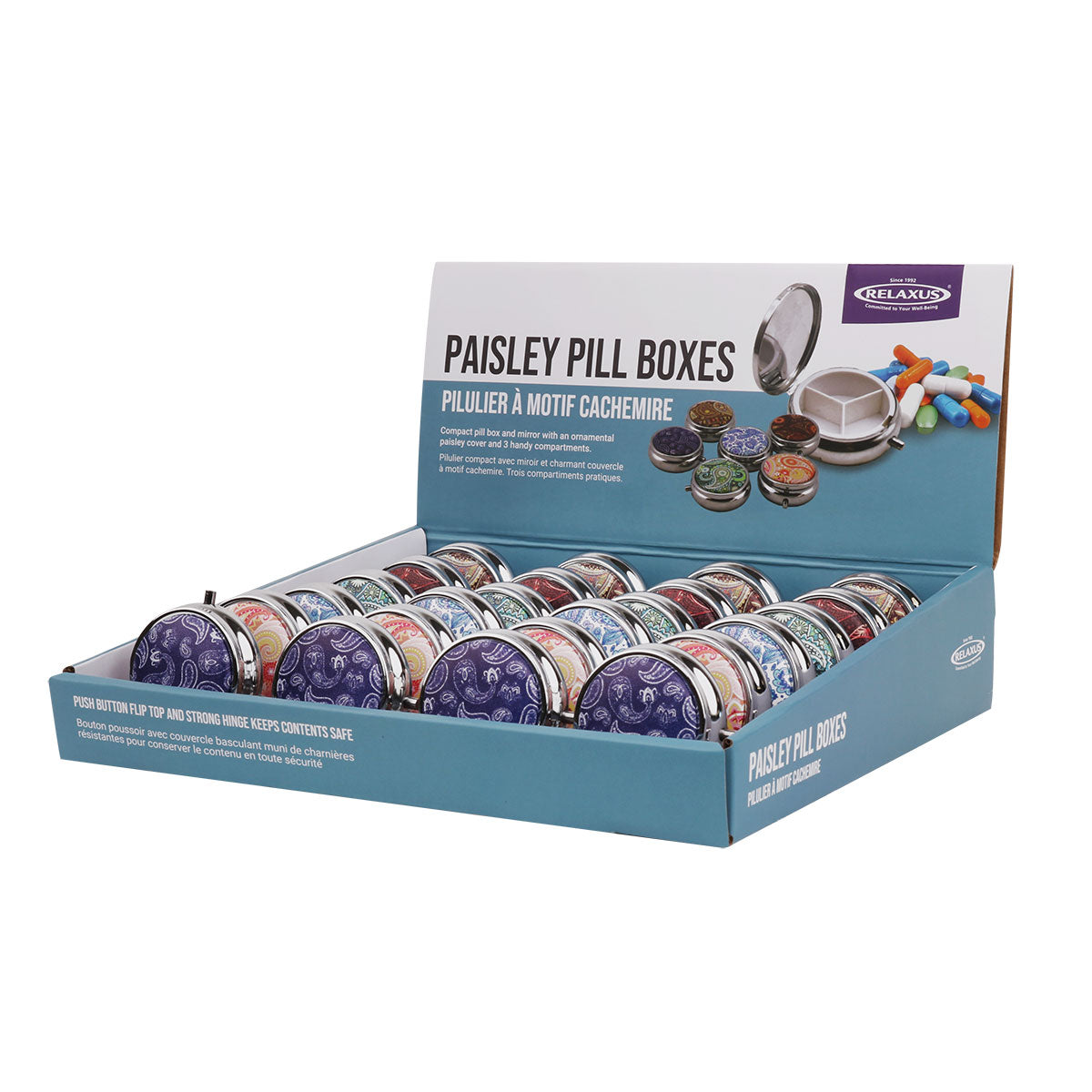 Wholesale Paisley Pill Box Displayer of 24