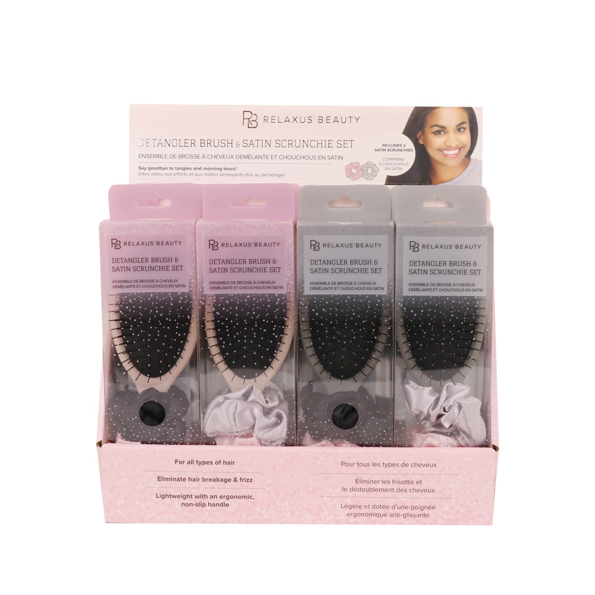 Wholesale Detangling Brush & Scrunchie Set - Displayer of 12