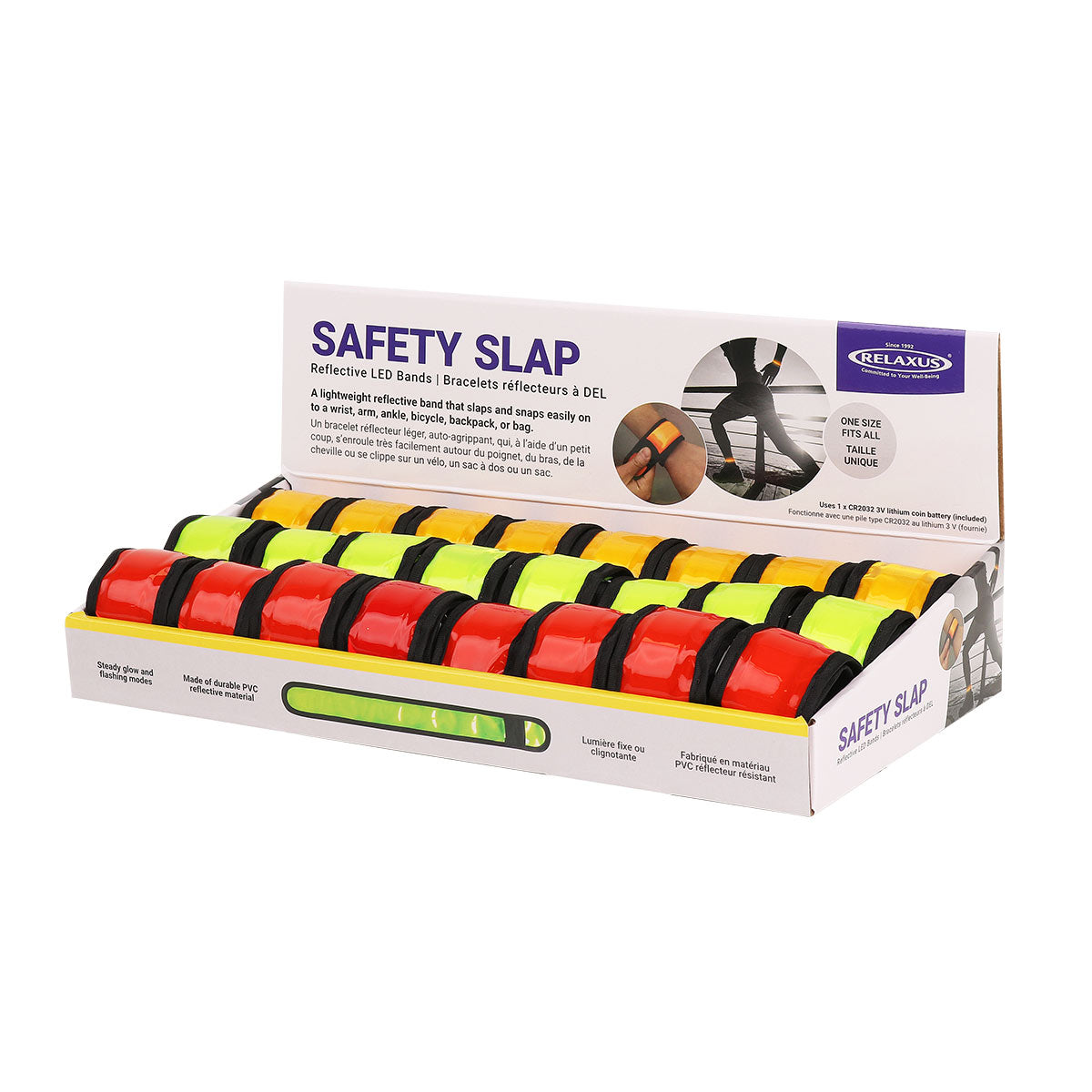 Wholesale Safety Slap Reflective Bracelet Displayer of 24