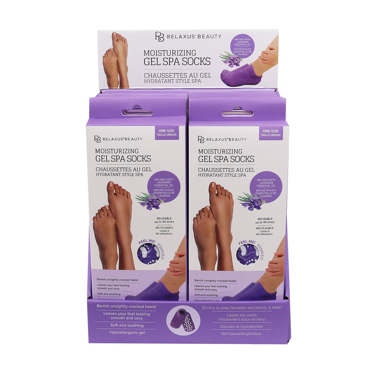 Wholesale Moisturizing Gel Spa Socks Displayer of 12