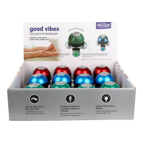 Wholesale Good Vibes Led Light Up Handheld Massager Displayer of 12
