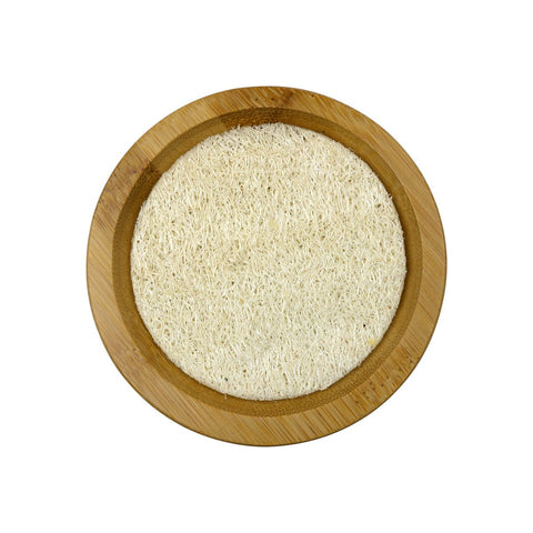 Round Bamboo Soap Tray with Loofah Pad