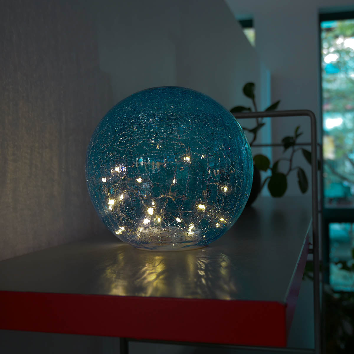 Blue Faerie LED Crackle Glass Globe 20cm lifestyle