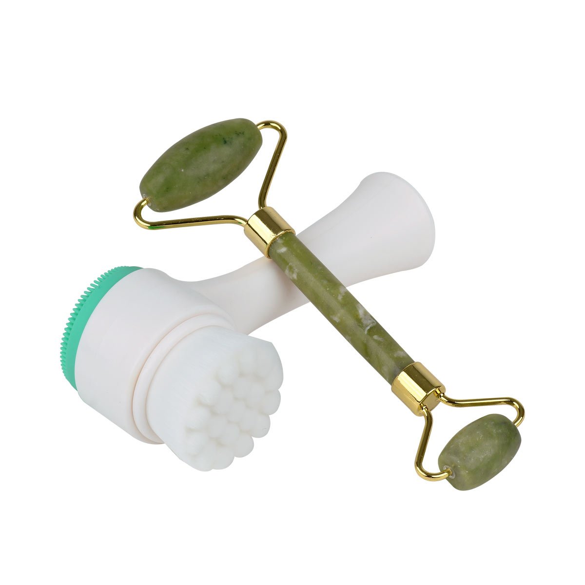 Wholesale Dual Purpose Facial Brush and Jade Roller Set